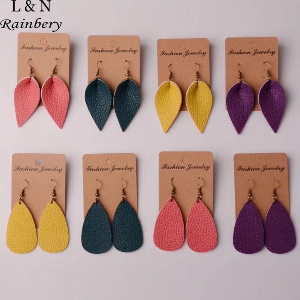 Leather Teardrop or Leaf Style Earrings